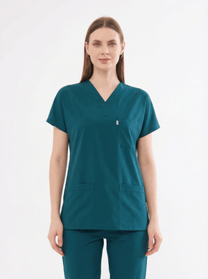 Classic Tek Üst - Petrol Yeşili Likralı Hemşire Forması Üstü - Class Üniforma hemşire formaları, medikal önlükler