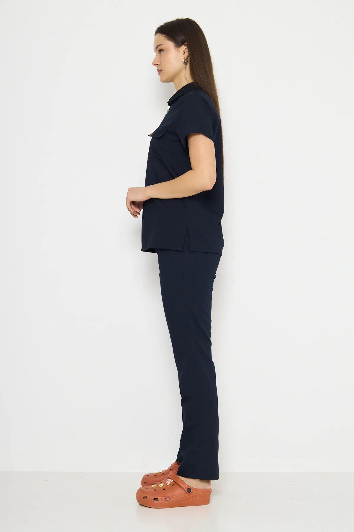 Polo Yaka Lacivert Kadın Medikal Üniforma Scrubs Takımı