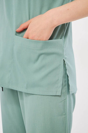 Classic - Çağla Yeşili Kadın Likralı Üniforma Takımı - Class Üniforma hemşire formaları, medikal önlükler