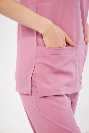 Classic - Pudra Kadın Likralı Üniforma Takımı - Class Üniforma hemşire formaları, medikal önlükler