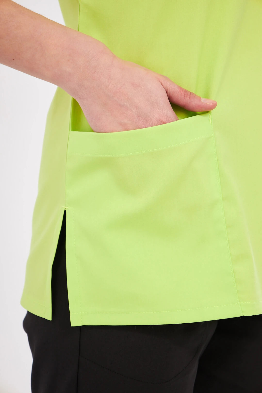 Classic Tek Üst - Neon Yeşil Likralı Hemşire Forması Üstü