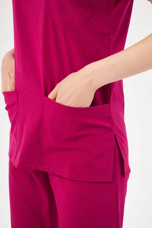 Classic - Vişne Kadın Likralı Üniforma Takımı - Class Üniforma hemşire formaları, medikal önlükler