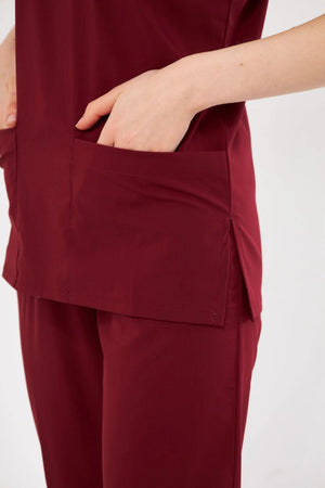 Classic - Bordo Kadın Likralı Üniforma Takımı - Class Üniforma hemşire formaları, medikal önlükler