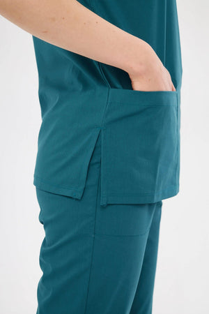 Classic - Petrol Yeşili Kadın Likralı Üniforma Takımı - Class Üniforma hemşire formaları, medikal önlükler