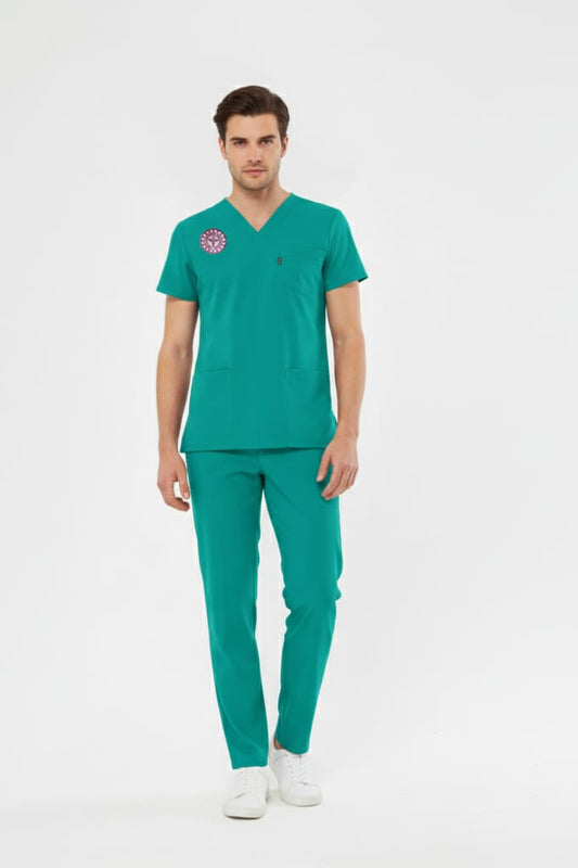 Class Üniforma Turkuaz Aile Sağlığı Çalışan Forması Likralı Scrubs Kadın (Yeni Yönetmeliğe Uygun - Bermuda)