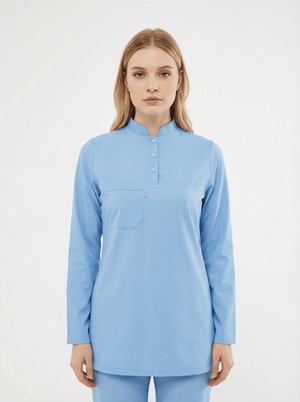 Tesettür - Bebe Mavisi Hemşire Üniforma Takımı - Class ÜniformaMedikal Scrubs