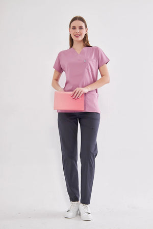 Classic - Pudra Füme Kadın Likralı Üniforma Takımı - Class Üniforma hemşire formaları, medikal önlükler