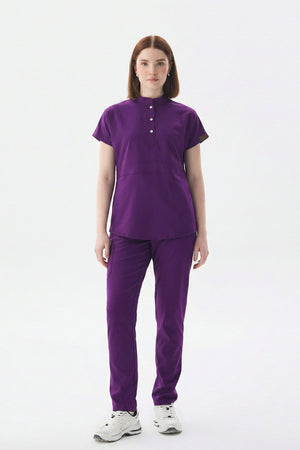 N O V A | Mor Premium Likralı Üniforma Takımı - Class Üniforma hemşire formaları, medikal önlükler