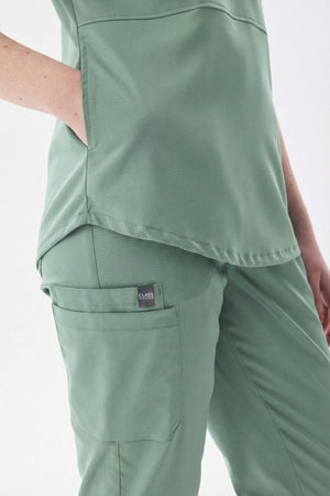 N O V A | Çağla Yeşili Düz Paça Pantolon Likralı Hakim Yaka Yarım Çıtçıtlı Hemşire Ve Doktor Forması Scrubs - Class Üniforma hemşire formaları, medikal önlükler