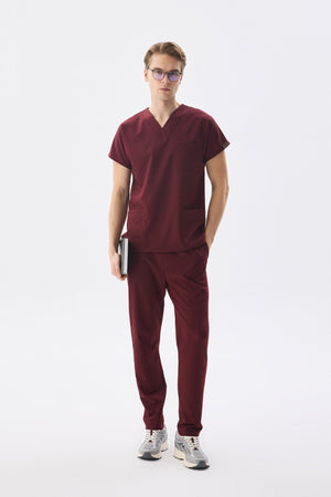 Classic Tek Üst - Bordo Likralı Erkek Hemşire Forması Üstü - Class Üniforma hemşire formaları, medikal önlükler