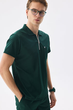 Erkek Polo Yaka Medikal Üniforma Takım Avcı Yeşili Likralı Doktor Hemşire Forması - Class Üniforma hemşire formaları, medikal önlükler