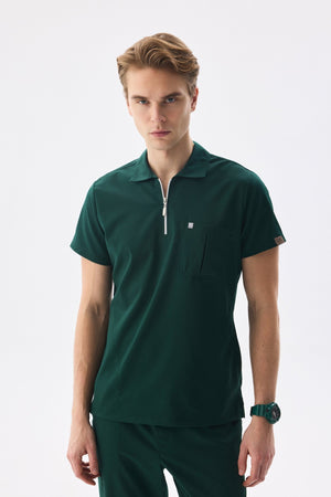 Erkek Polo Yaka Medikal Üniforma Takım Avcı Yeşili Likralı Doktor Hemşire Forması - Class Üniforma hemşire formaları, medikal önlükler