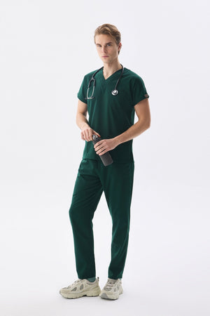 Classic - Avcı Yeşili Erkek Likralı Üniforma Takımı - Class Üniforma hemşire formaları, medikal önlükler