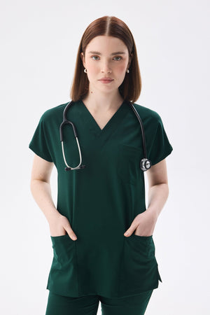 Classic - Avcı Yeşili Kadın Likralı Üniforma Takımı - Class Üniforma hemşire formaları, medikal önlükler