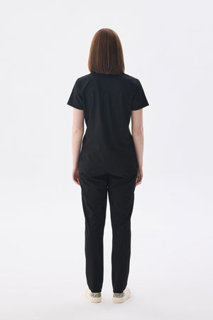 Polo Yaka Siyah Kadın Medikal Üniforma Scrubs Takımı - Class Üniforma hemşire formaları, medikal önlükler