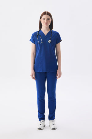 Classic - Saks Mavi Kadın Likralı Üniforma Takımı - Class Üniforma hemşire formaları, medikal önlükler