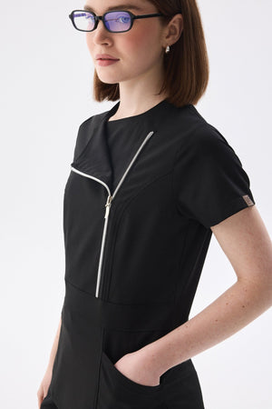 K I E V | Siyah Lüks Likralı Hemşire Üniforması - Class Üniforma hemşire formaları, medikal önlükler