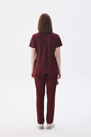 Polo Yaka Bordo Kadın Medikal Üniforma Scrubs - Class Üniforma hemşire formaları, medikal önlükler