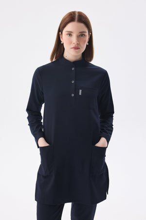 Tesettür - Lacivert Likralı Hemşire Üniforma Takımı - Class Üniforma hemşire formaları, medikal önlükler