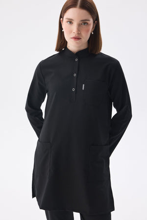 Tesettür Siyah Tek Üst Likralı Kadın Medikal Üniforma Doktor Ve Hemşire Forması Cerrahi - Class Üniforma hemşire formaları, medikal önlükler