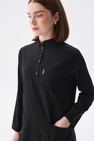 Tesettür Siyah Tek Üst Likralı Kadın Medikal Üniforma Doktor Ve Hemşire Forması Cerrahi - Class Üniforma hemşire formaları, medikal önlükler