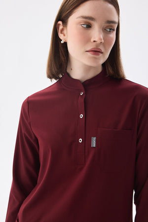 Tesettür - Bordo Likralı Hemşire Üniforma Takımı - Class Üniforma hemşire formaları, medikal önlükler