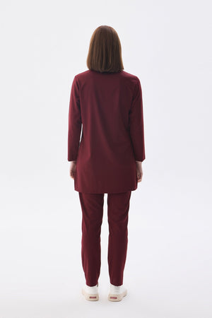 Tesettür - Bordo Likralı Hemşire Üniforma Takımı - Class Üniforma hemşire formaları, medikal önlükler