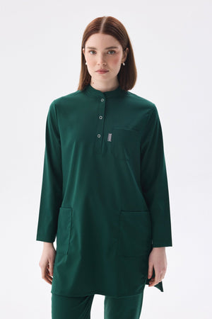 Tesettür - Avcı Yeşili Likralı Hemşire Üniforma Takımı - Class Üniforma hemşire formaları, medikal önlükler