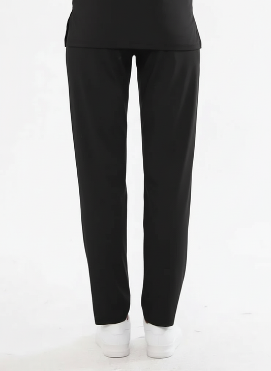 Классические чёрные женские брюки с однобортным низом из лайкры