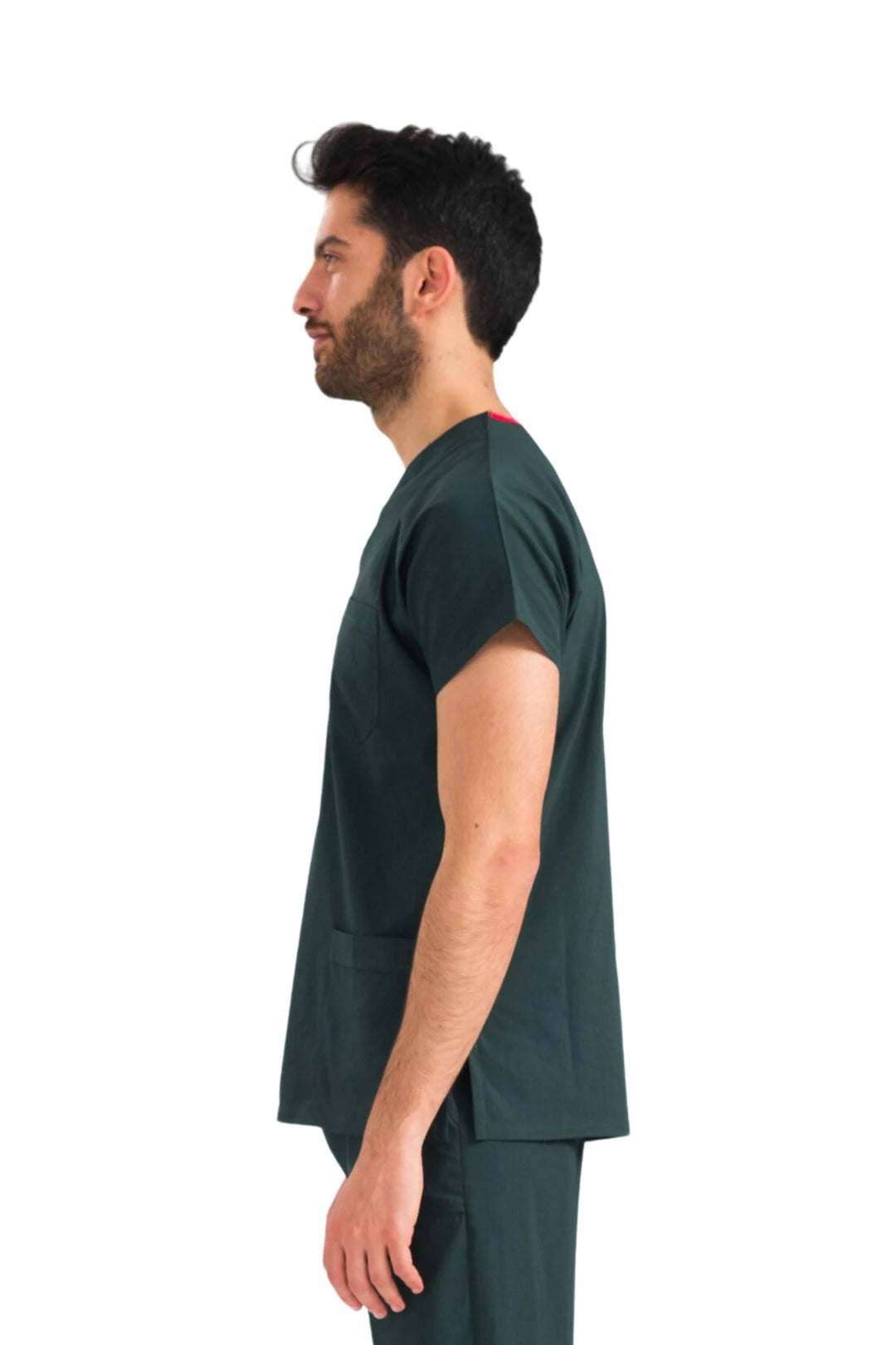 Classic Tek Üst  - Avcı Yeşili Likralı Hemşire Forması Üstü