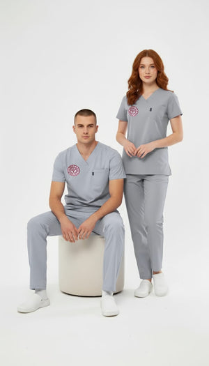 Gri Teknik Hizmetler Forması Likralı Scrubs Takım (Yeni Yönetmeliğe Uygun - Neutral Gray) - Class Üniforma hemşire formaları, medikal önlükler