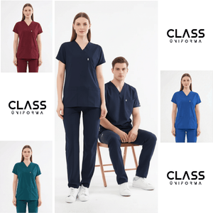 Outlet Classic | Siyah Unisex Likralı Üniforma Takımı - Class Üniforma hemşire formaları, medikal önlükler