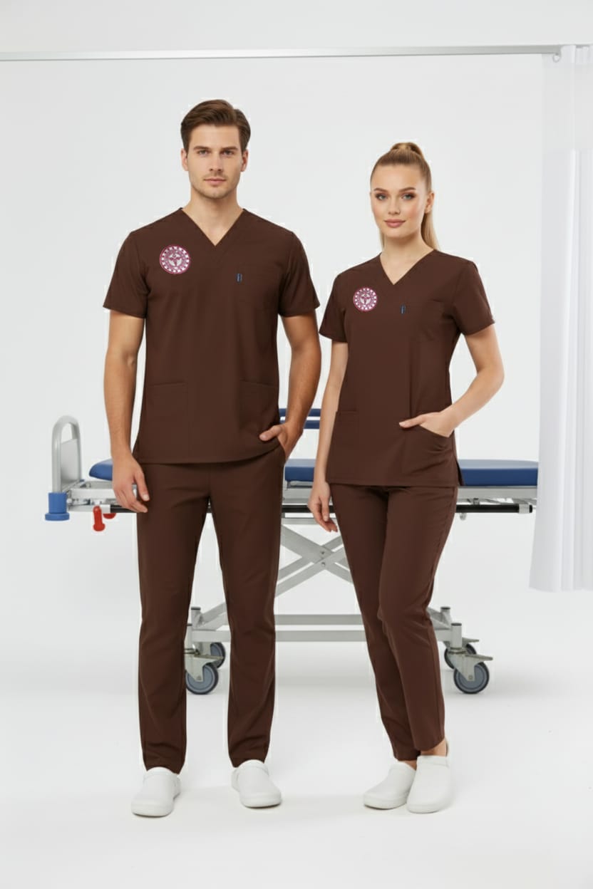 Class Üniforma Kahverengi Hastane Forması Likralı Scrubs Kadın (Yeni Yönetmeliğe Uygun - Friar Brown)