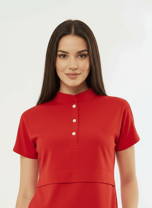 N O V A | Kırmızı Siyah Premium Likralı Üniforma Takımı - Class Üniforma hemşire formaları, medikal önlükler