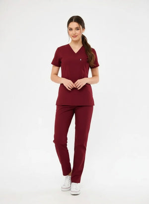Outlet Classic | Bordo Unisex Likralı Üniforma Takımı - Class Üniforma hemşire formaları, medikal önlükler