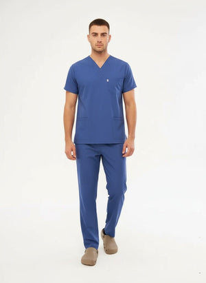 Classic - Fırtına Mavi Erkek Likralı Üniforma Takımı - Class Üniforma hemşire formaları, medikal önlükler