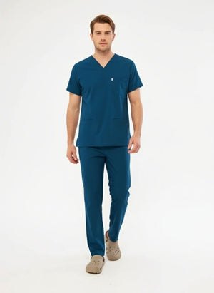 Classic - Petrol Yeşili Erkek Likralı Üniforma Takımı - Class Üniforma hemşire formaları, medikal önlükler