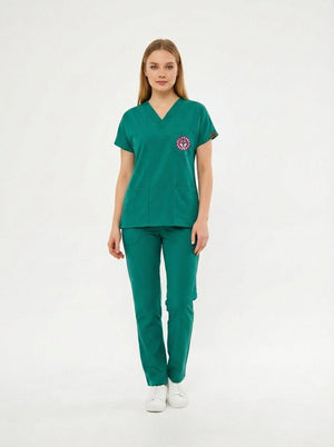 Cerrahi Yeşil Ameliyathane Çalışan Forması Likralı Scrubs Takım (Yeni Yönetmeliğe Uygun - Forsty) - Class Üniforma hemşire formaları, medikal önlükler