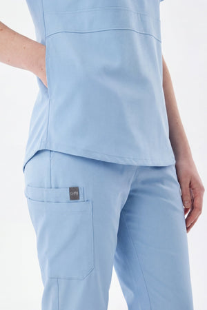 N O V A | Bebe Mavisi Kadın Likralı Hakim Yaka Yarım Pat Çıtçıtlı Hemşire Ve Doktor Forması Scrubs - Class Üniforma hemşire formaları, medikal önlükler