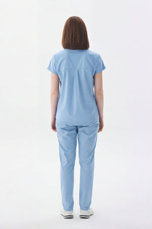 N O V A | Bebe Mavisi Kadın Likralı Hakim Yaka Yarım Pat Çıtçıtlı Hemşire Ve Doktor Forması Scrubs - Class Üniforma hemşire formaları, medikal önlükler