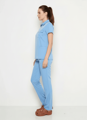 Polo Yaka Bebe Mavisi Kadın Medikal Üniforma Scrubs - Class Üniforma hemşire formaları, medikal önlükler