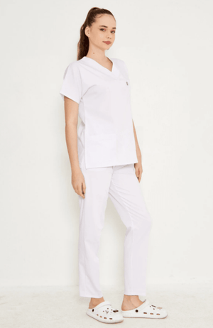 Classic - Beyaz Kadın Likralı Üniforma Takımı - Class Üniforma hemşire formaları, medikal önlükler