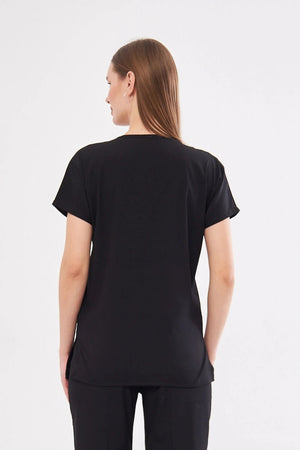 Classic Tek Üst - Siyah Likralı Hemşire Forması Üstü - Class Üniforma hemşire formaları, medikal önlükler