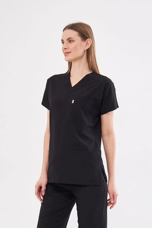 Classic Tek Üst - Siyah Likralı Hemşire Forması Üstü - Class Üniforma hemşire formaları, medikal önlükler