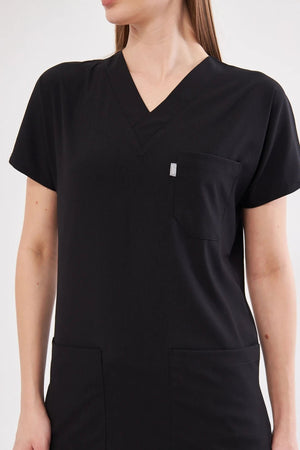 Classic Tek Üst - Siyah Likralı Hemşire Forması Üstü - Class Üniforma hemşire formaları, medikal önlükler