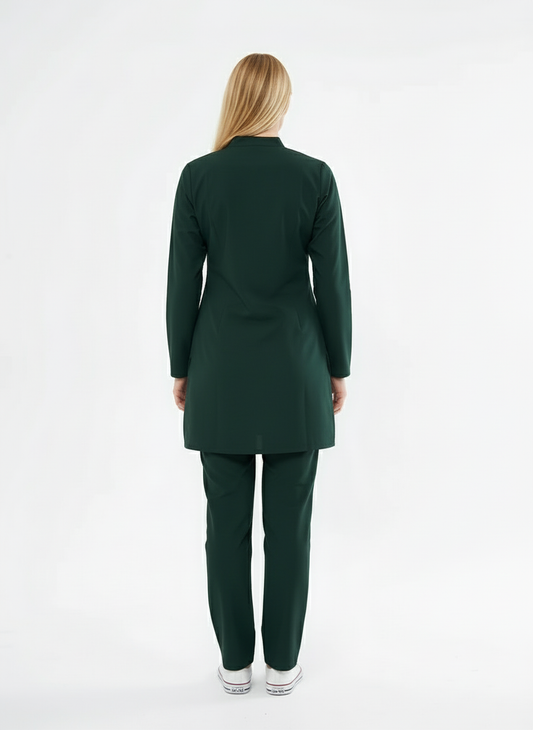 Tesettür - Avcı Yeşili Likralı Hemşire Üniforma Takımı