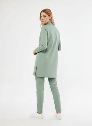 Tesettür - Çağla Yeşili Likralı Hemşire Üniforma Takımı - Class Üniforma hemşire formaları, medikal önlükler