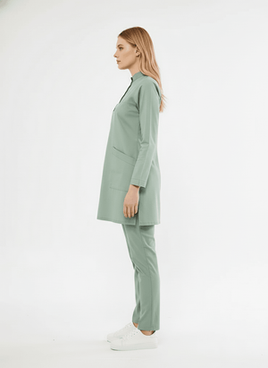 Tesettür - Çağla Yeşili Likralı Hemşire Üniforma Takımı - Class Üniforma hemşire formaları, medikal önlükler