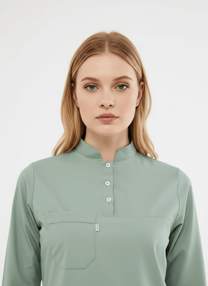 Tesettür - Çağla Yeşili Likralı Hemşire Üniforma Takımı - Class Üniforma hemşire formaları, medikal önlükler