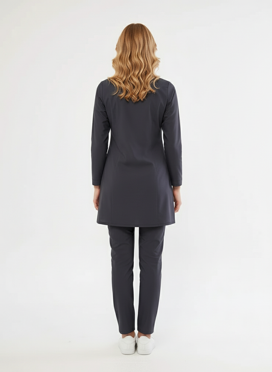 Tesettür - Antrasit Likralı Hemşire Üniforma Takımı